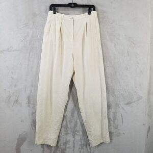 Vintage Pants Women 30" High Waist Pleated Beige 100% Linen Lined Academia Baggy